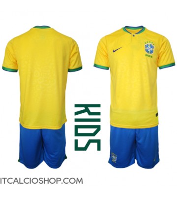 Brasile Prima Maglia Bambino Mondiali 2022 Manica Corta (+ Pantaloni corti)